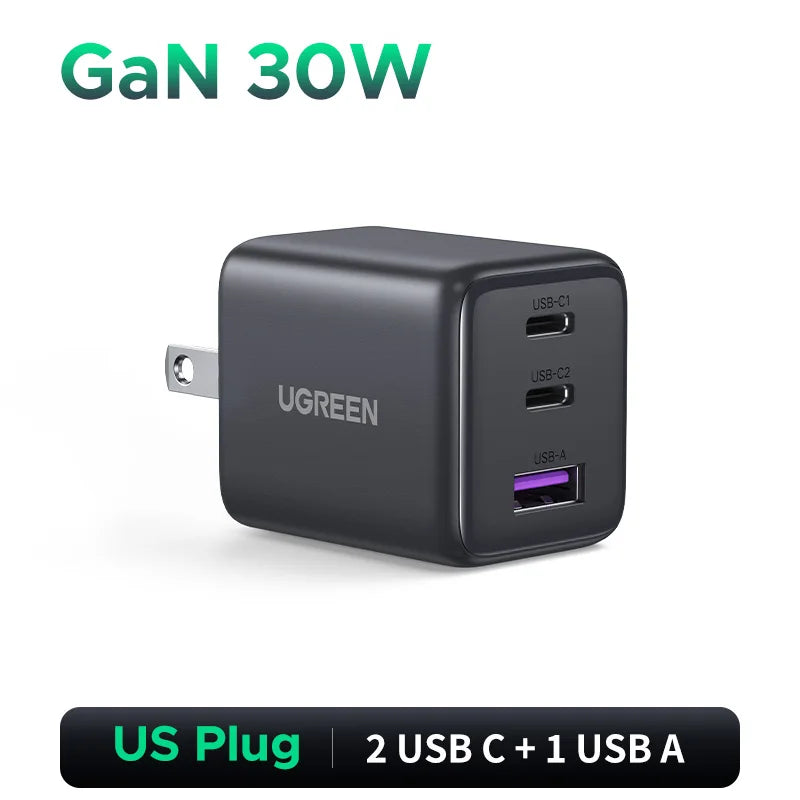 UGREEN GaN Charger – 30W PD Fast Charging, Dual USB-C