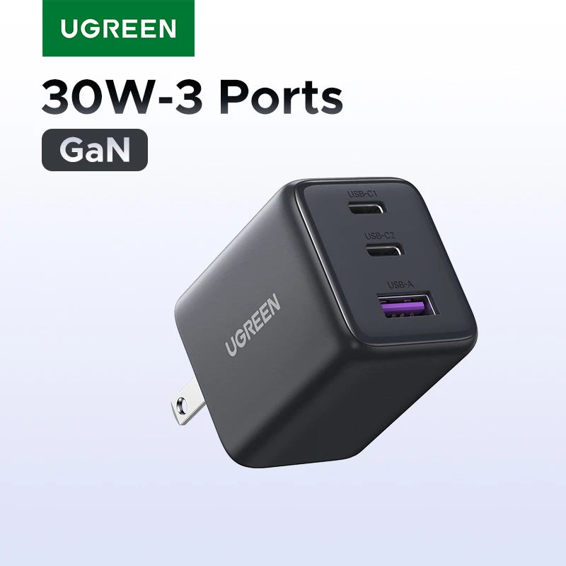 UGREEN GaN Charger – 30W PD Fast Charging, Dual USB-C
