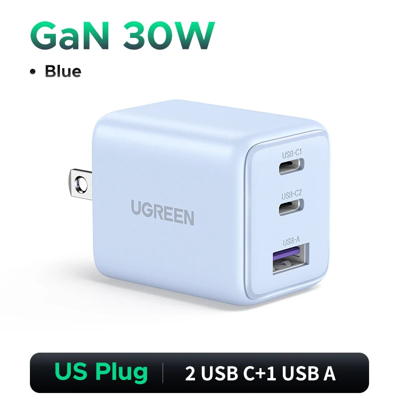 UGREEN GaN Charger – 30W PD Fast Charging, Dual USB-C