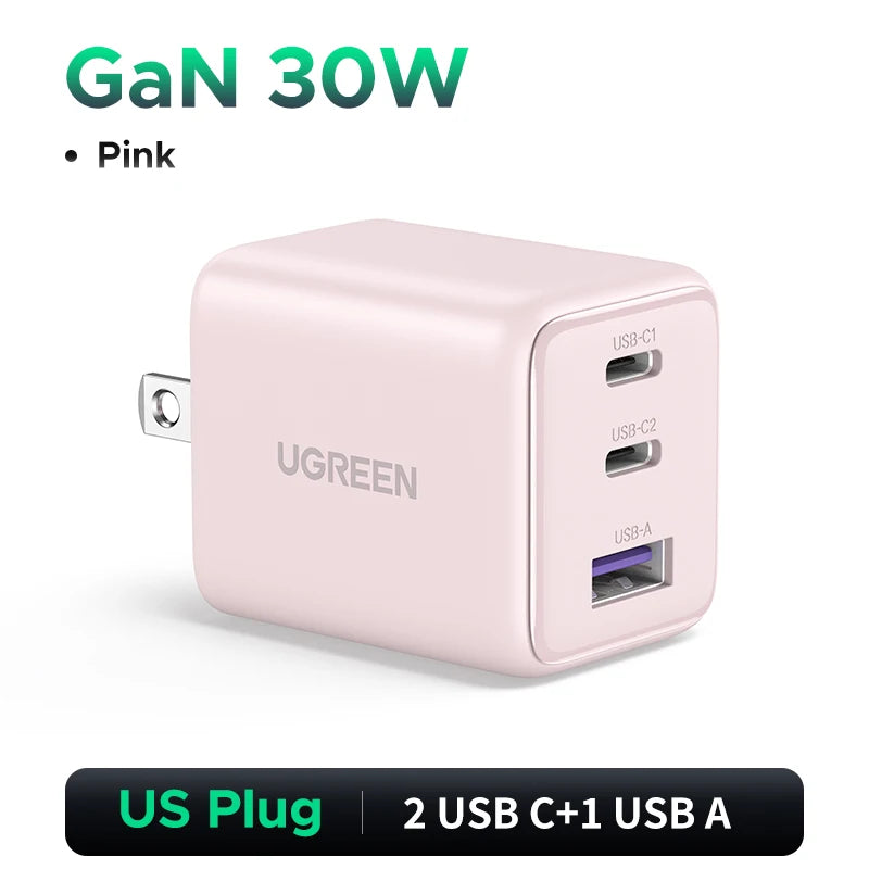 UGREEN GaN Charger – 30W PD Fast Charging, Dual USB-C